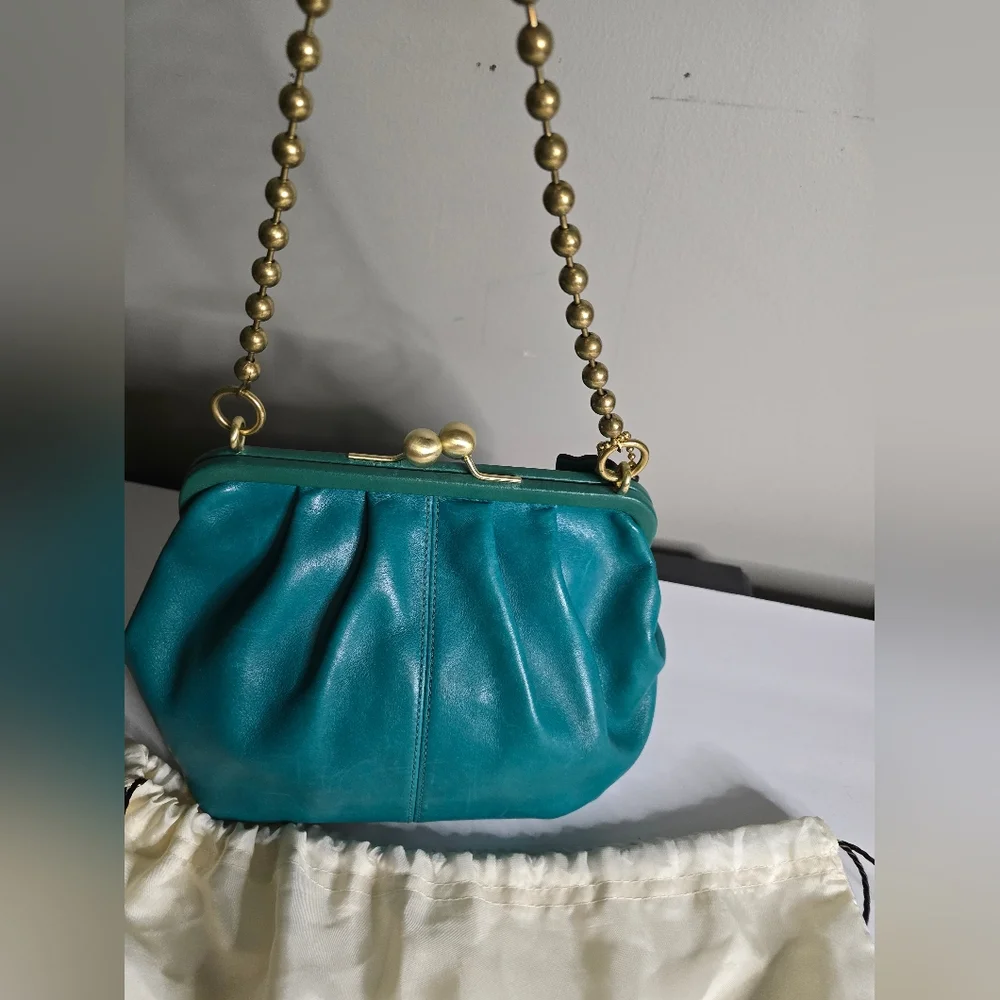 Coach Bleecker Legacy Kisslock Elegant Teal Leather Bag with Gold Chain, Vintage - Picture 1 of 13